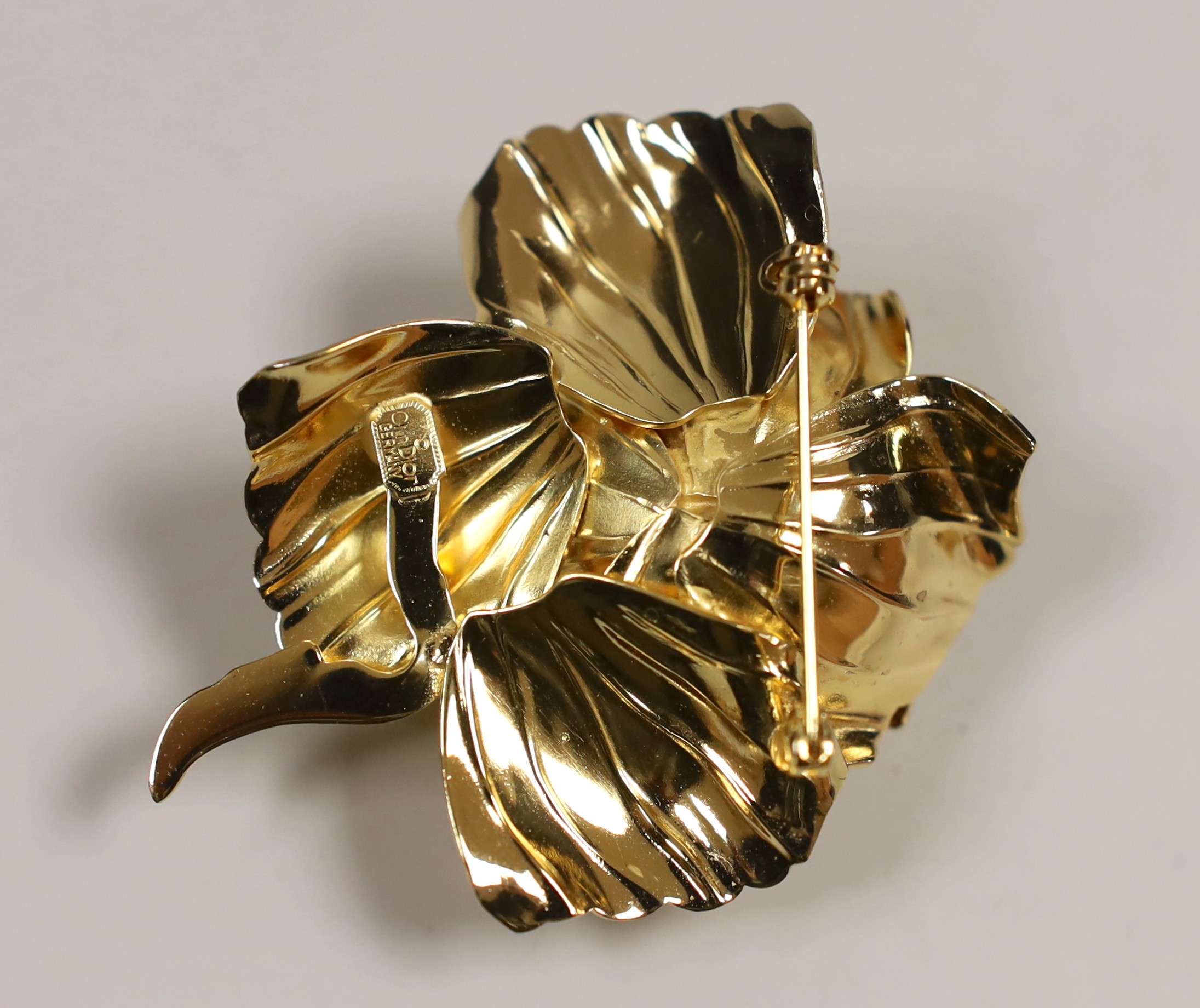 A Christian Dior costume rose brooch, 6cm, in box and a small group of sterling, white metal and costume jewellery, including Ortak Longship brooch.
